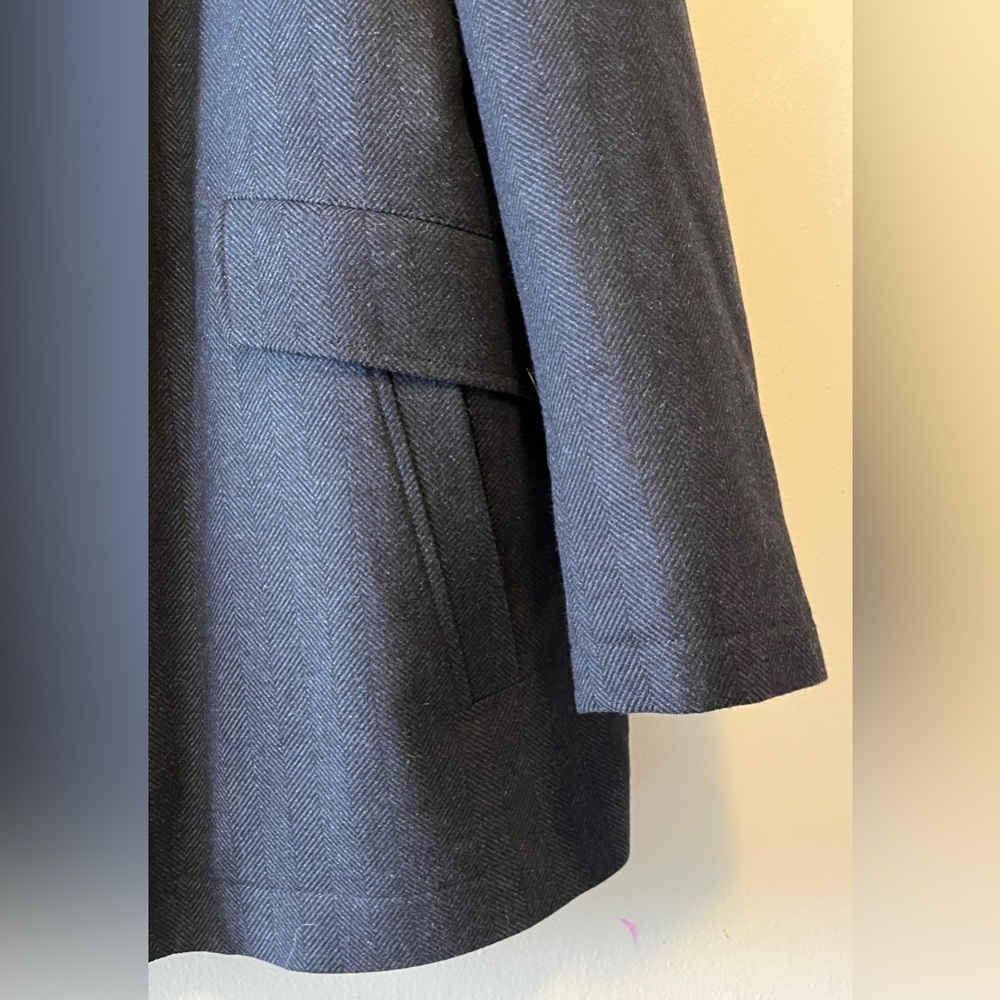 HUGO BOSS Coxtan Virgin Tweed Wool Blend Coat With Bib Charcoal Sz 46R Car Coat - Picture 7 of 16